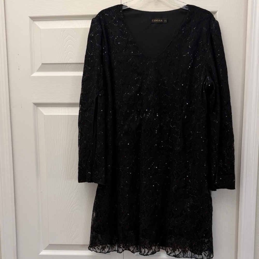 Cobian Black Sequin Long Sleeve Dress